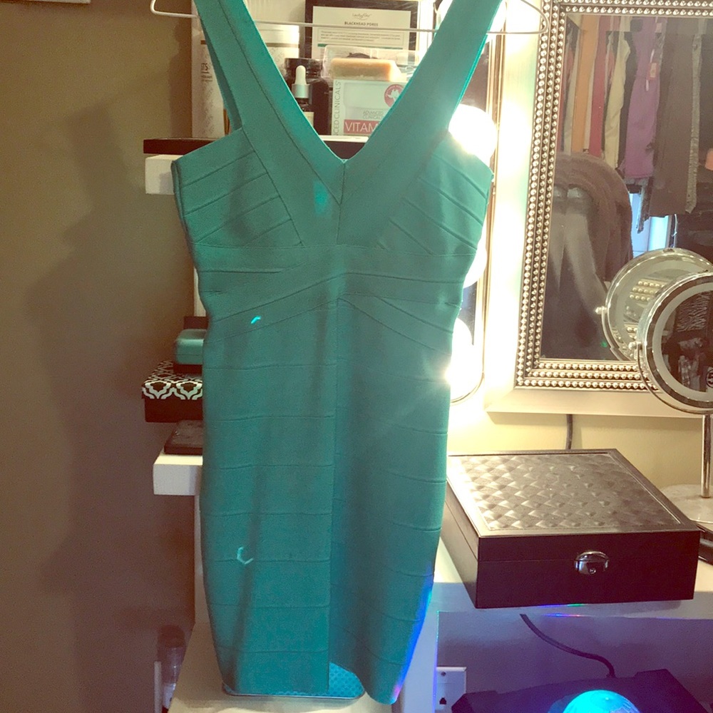 Teal bebe bandage dress